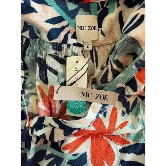 NEW NIC+ZOE Tropical Patchwork Top - size Large - Picture 4 of 4